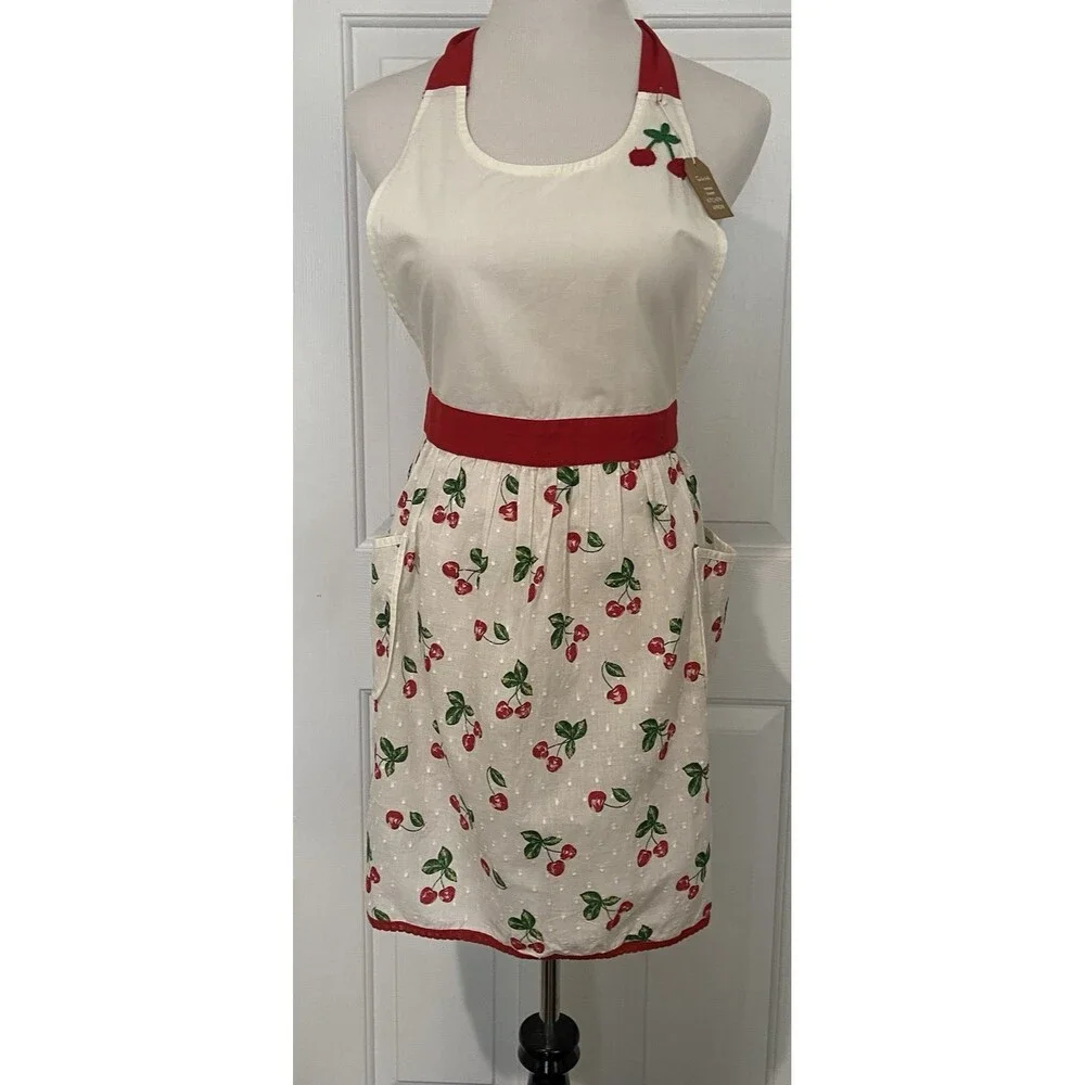 Sur La Table Vintage Cherry Kitchen Apron Pockets Pin Up